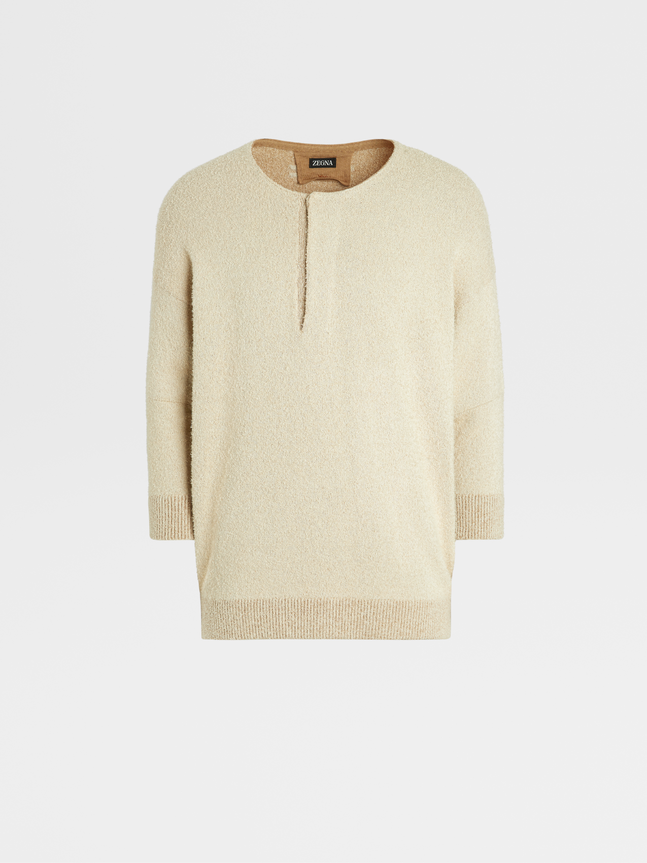 Light Beige Cashmere and Silk Knit Henley Shirt